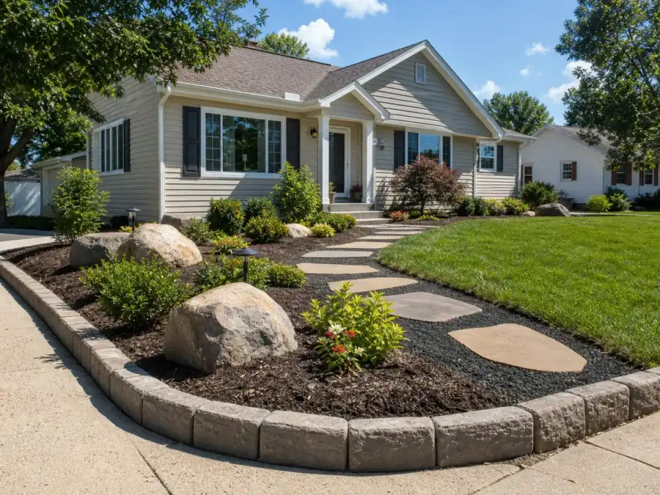 Complete outdoor concrete curbing and stepping stone landscape project