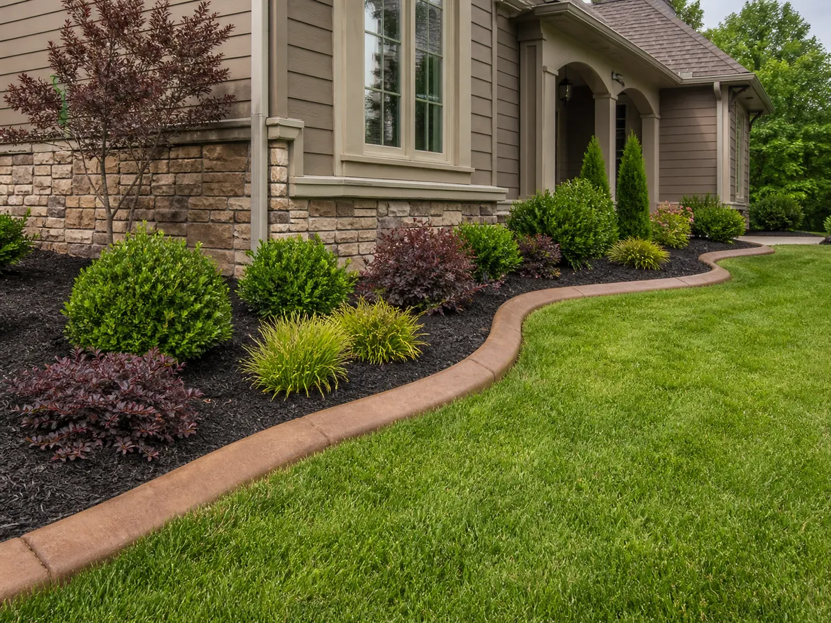 colored concrete curbing around foundation beds in Southern Indiana