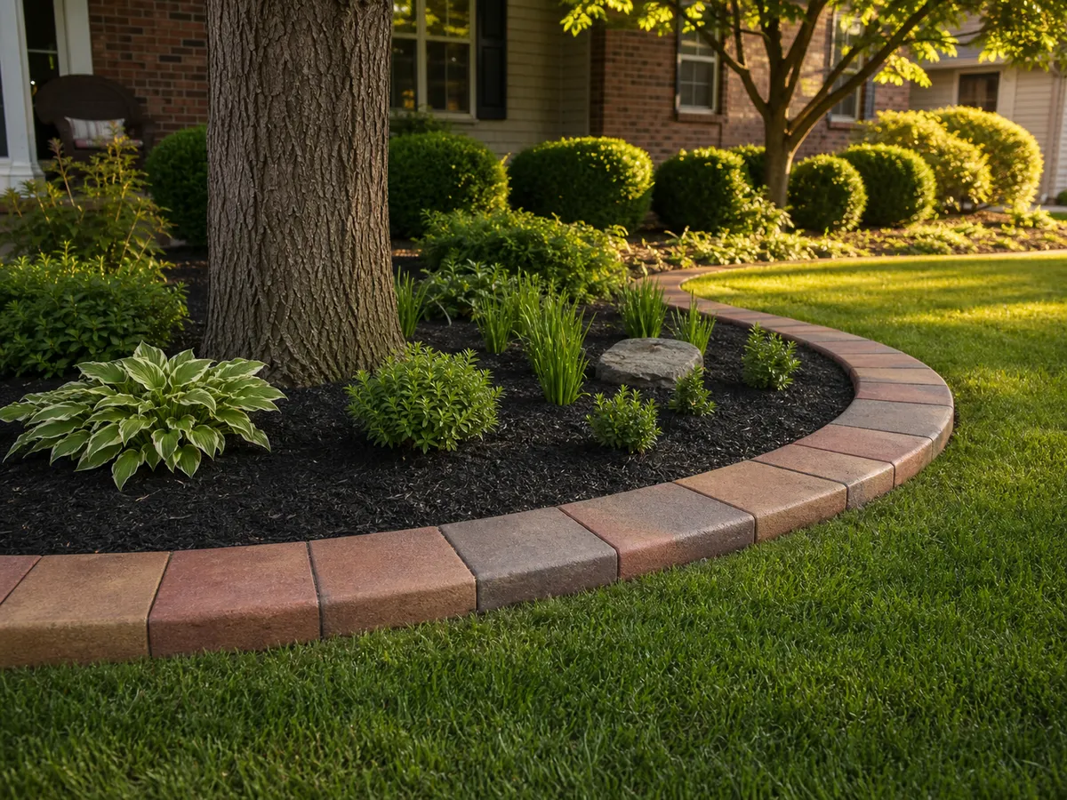 colored concrete curbing around a Southern Indiana tree bed