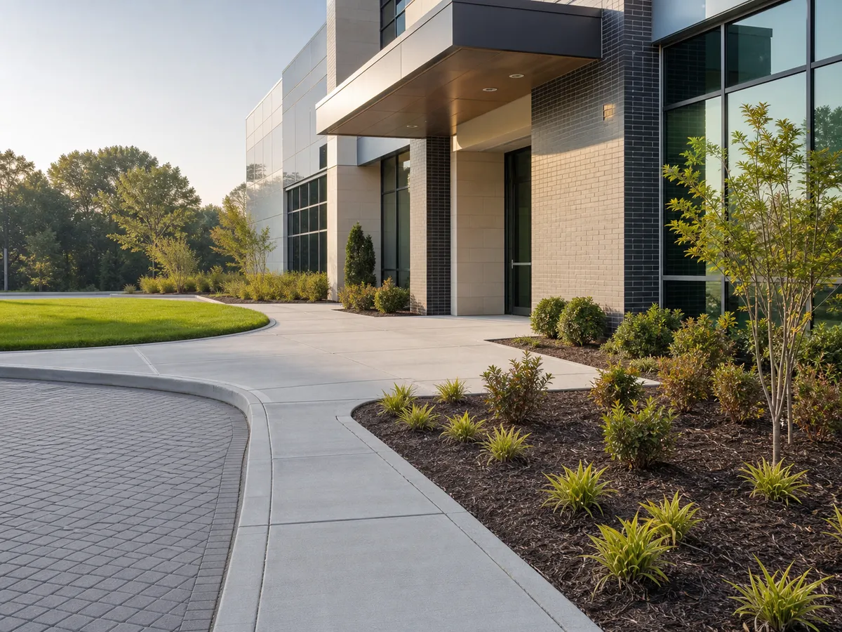 commercial concrete curbing at a Southern Indiana business entrance