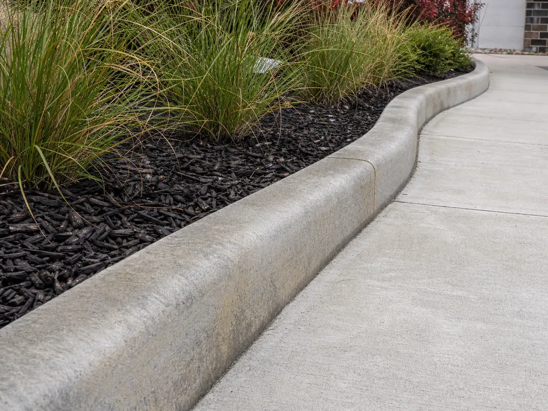 color-varied commercial concrete curbing finish in Southern Indiana