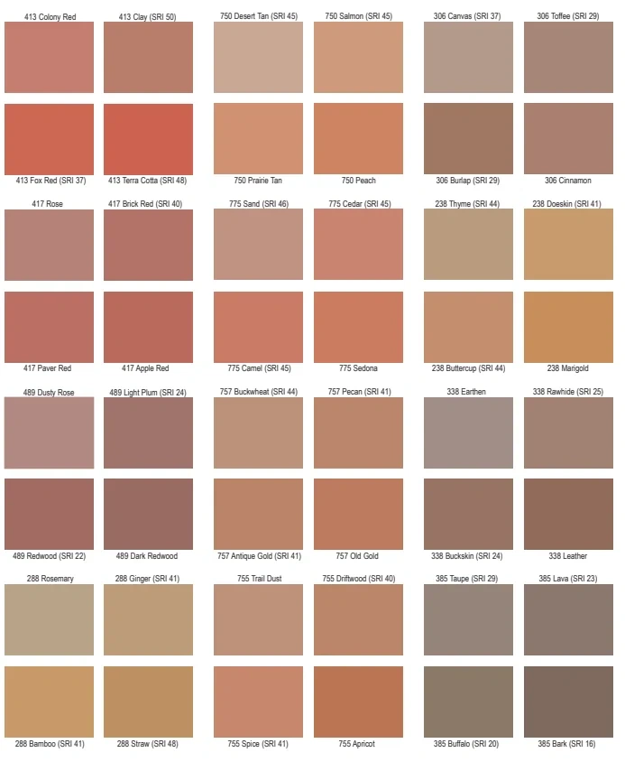 Solomon Colors concrete color chart featuring warm and earth-tone options