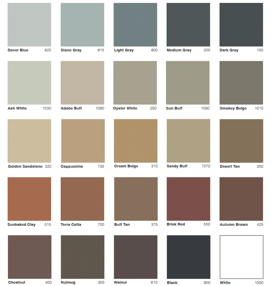 Top-selling concrete curbing color chart with 25 labeled color options