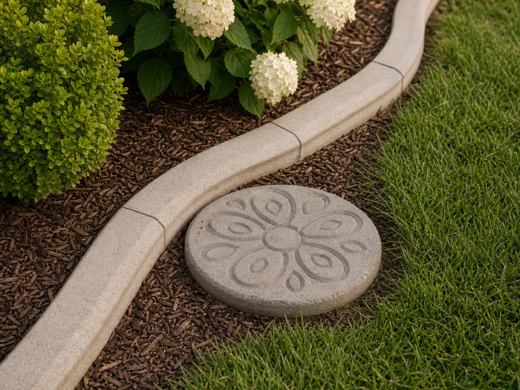 customized concrete stepping stone with landscape curbing in Southern Indiana