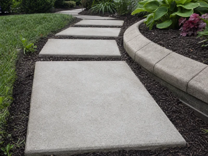 well-maintained concrete stepping stones with landscape curbing in Southern Indiana