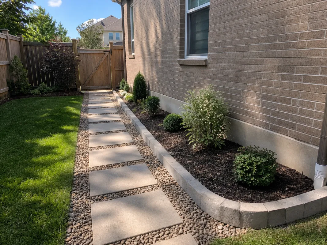 customized concrete stepping stones along a Southern Indiana side yard