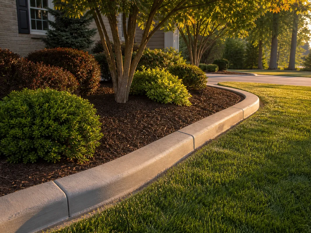well-maintained custom concrete curbing around a Southern Indiana landscape