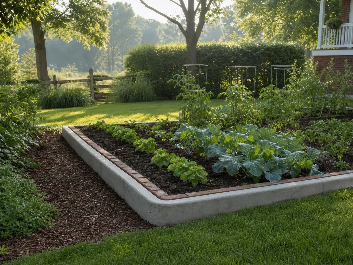 farmhouse brick concrete garden bed curbing in Southern Indiana
