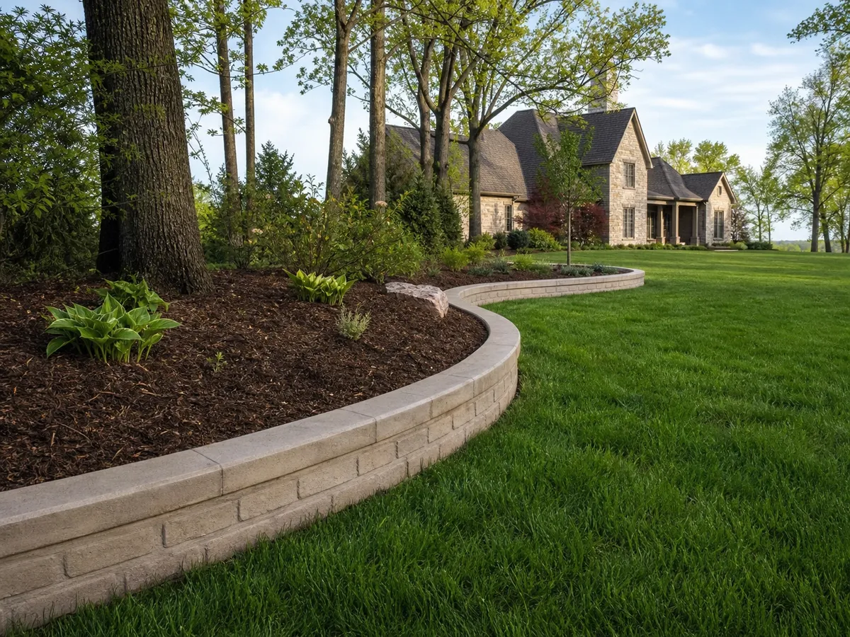 farmhouse brick concrete landscape border in Southern Indiana
