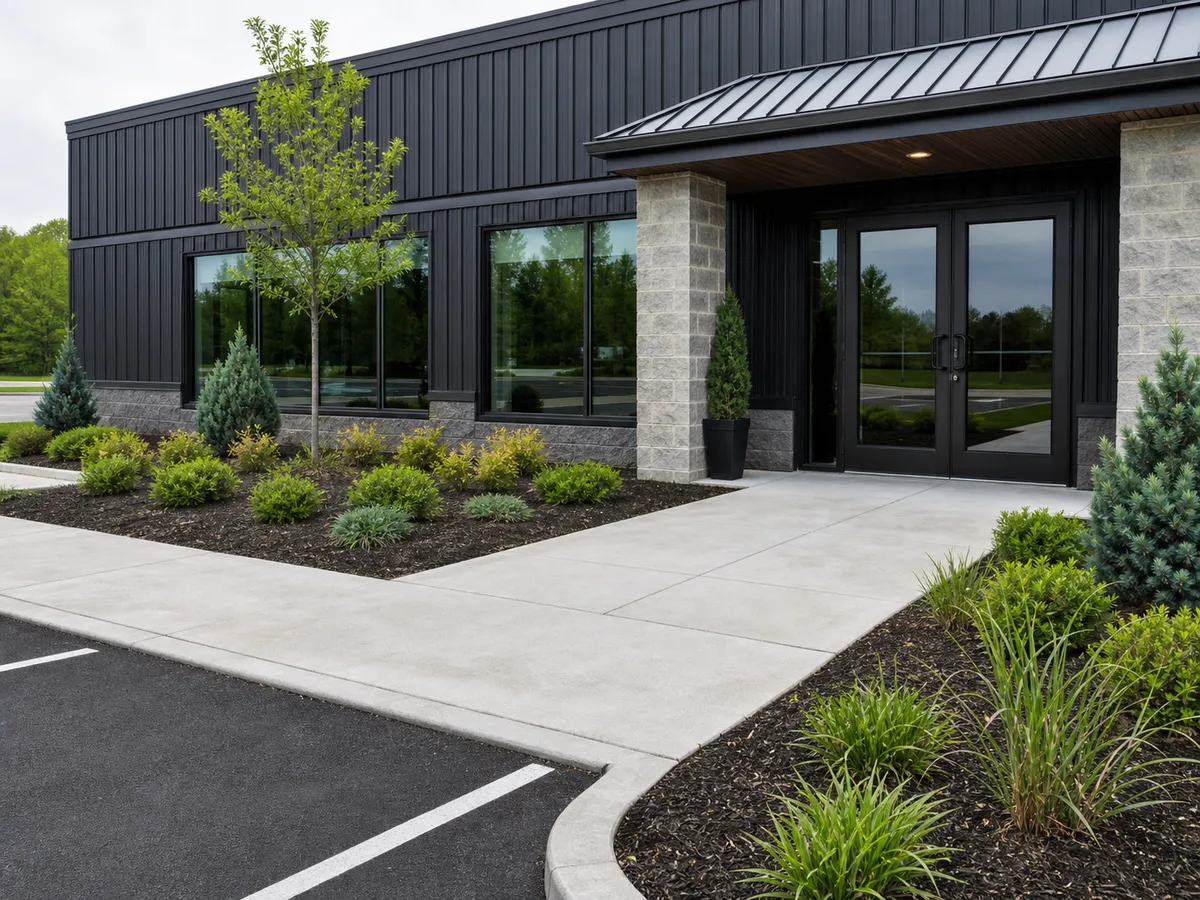 Commercial hardscape entrance by Stryker Outdoor Solutions in Southern Indiana.