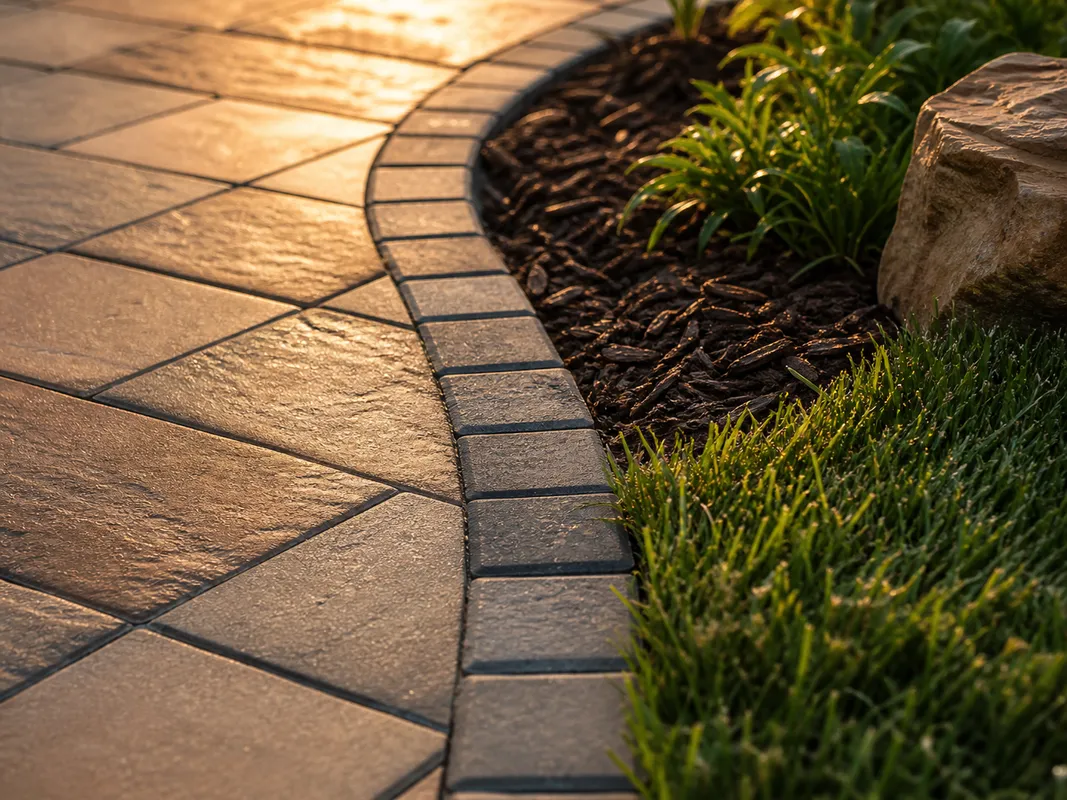 Hardscape finish detail in Southern Indiana showing texture and landscape integration.