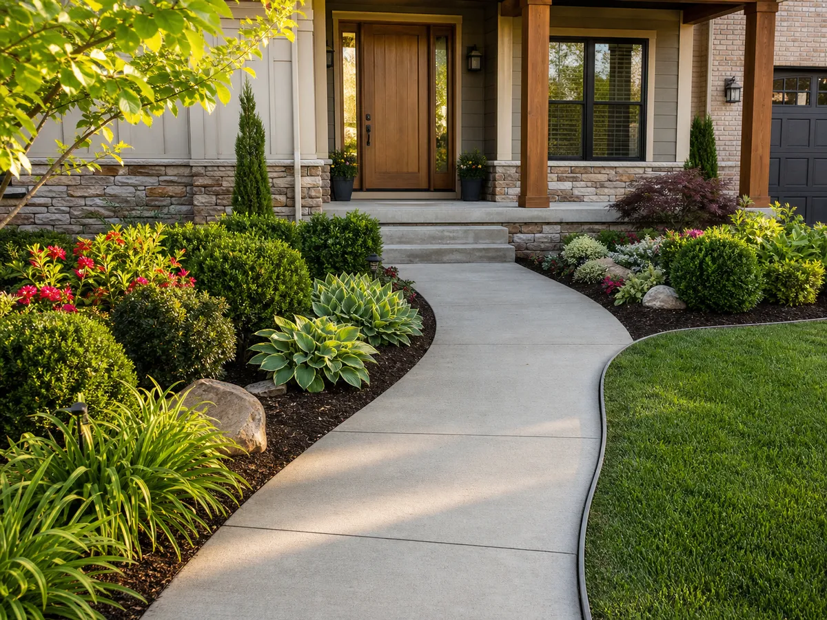Front entry landscape installation in Washington IN by Stryker Outdoor Solutions.