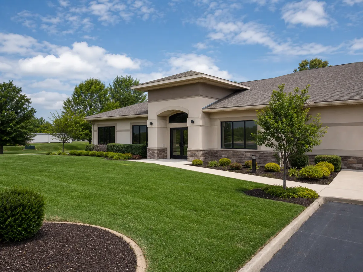 Commercial lawn maintenance by Stryker Outdoor Solutions in Southern Indiana.