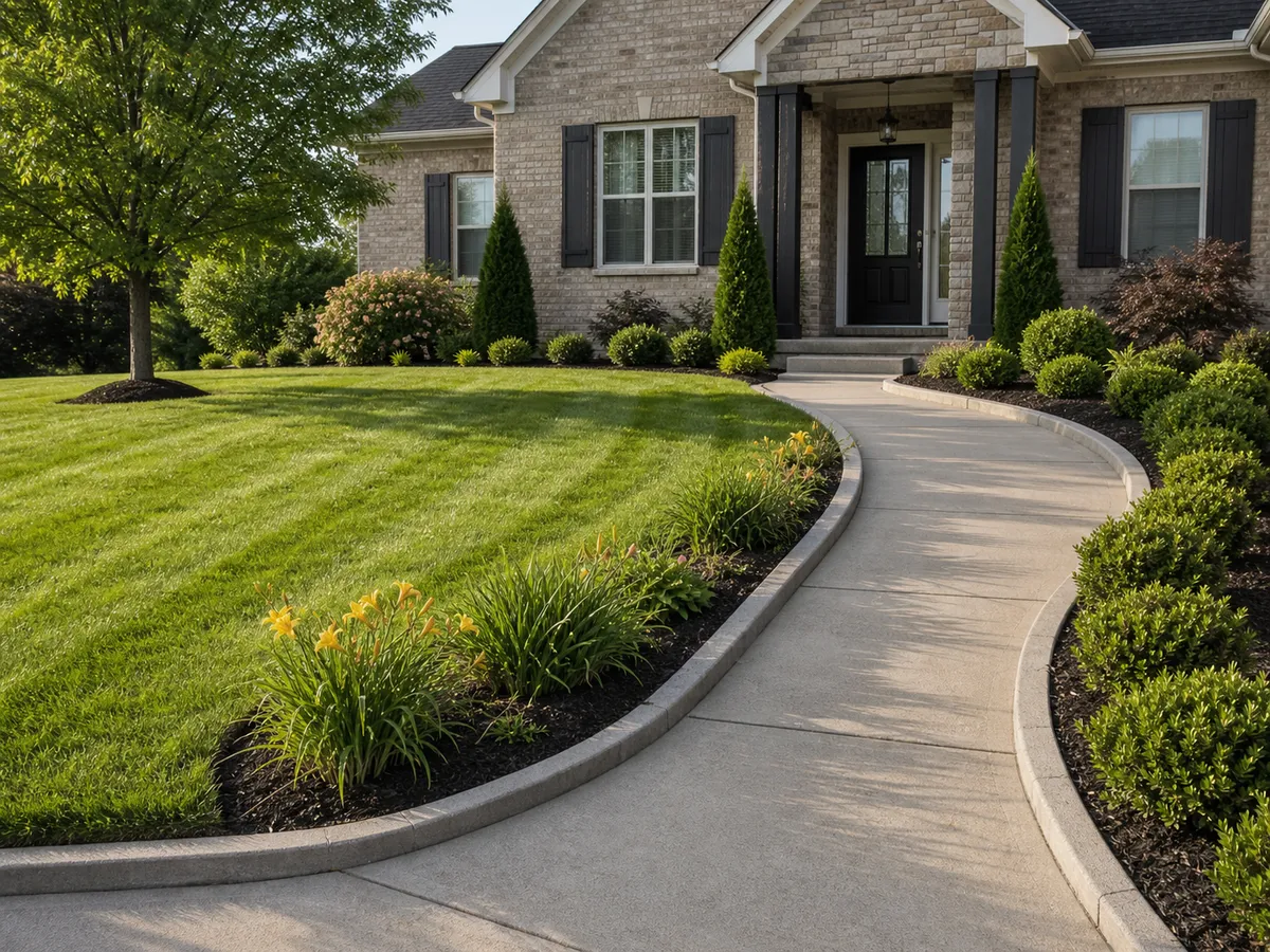 Residential front-yard lawn maintenance in Washington IN by Stryker Outdoor Solutions.