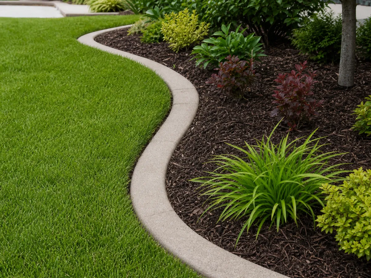 Lawn maintenance beside decorative concrete curbing in Washington IN.