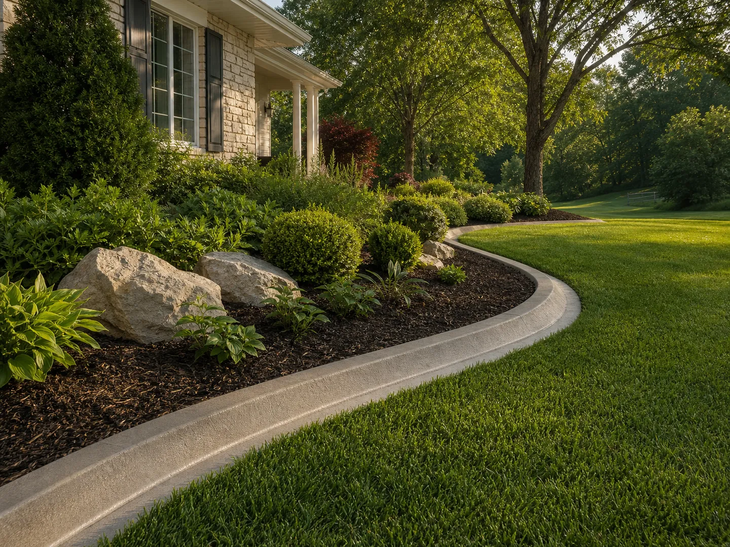 custom concrete landscape edging in Ellettsville, Indiana by Stryker Outdoor Solutions.
