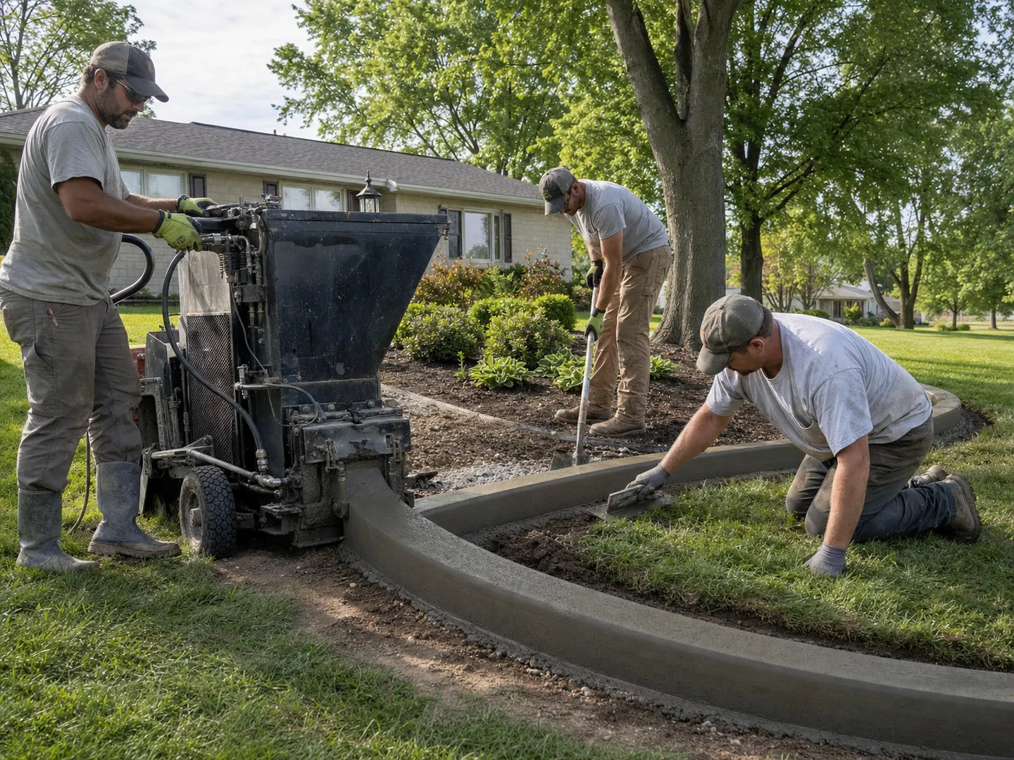 Stryker Outdoor Solutions crew working on residential concrete curbing in Southern Indiana.