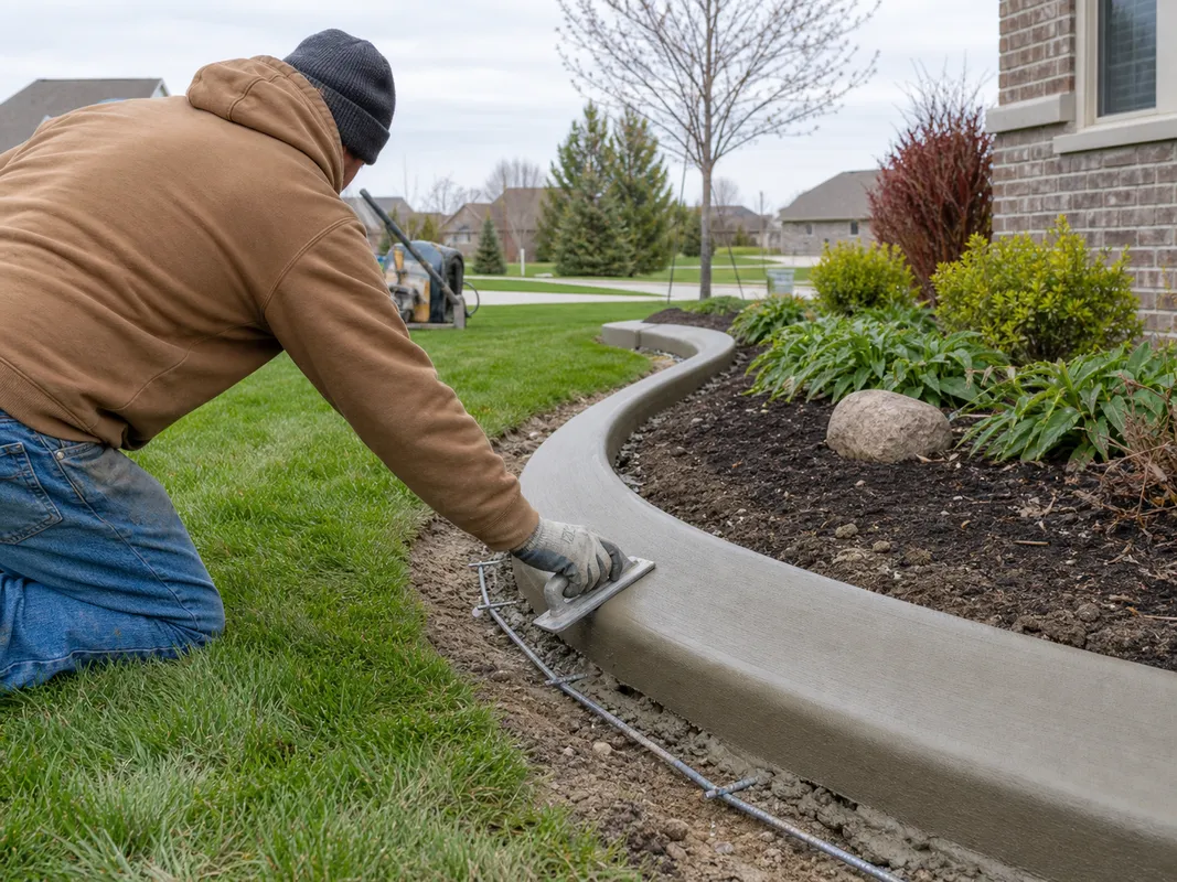 decorative concrete curbing installation for a Jasper Indiana landscape.