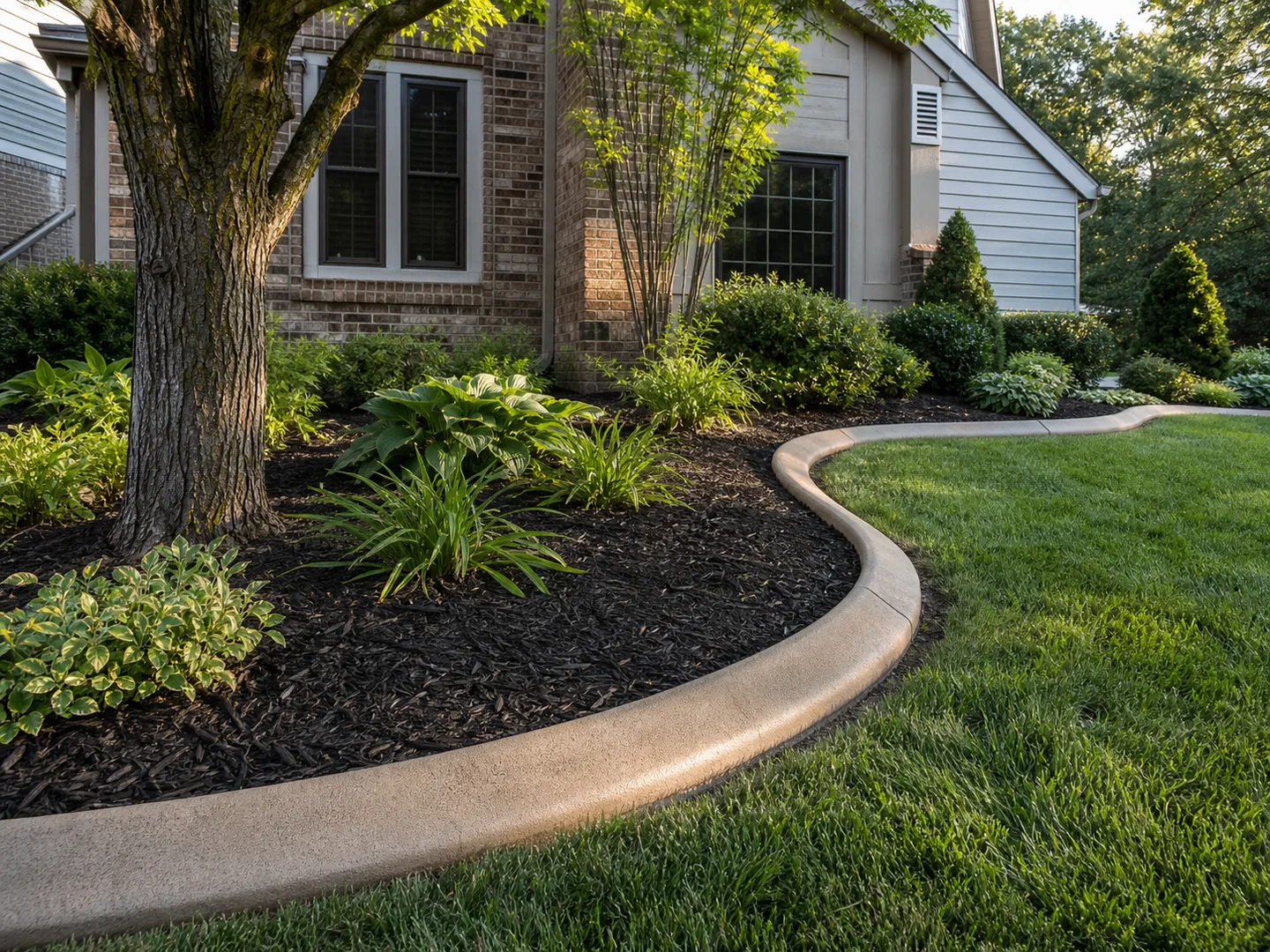 decorative concrete curbing and landscape border for a Lawrenceville, Illinois property by Stryker Outdoor Solutions.