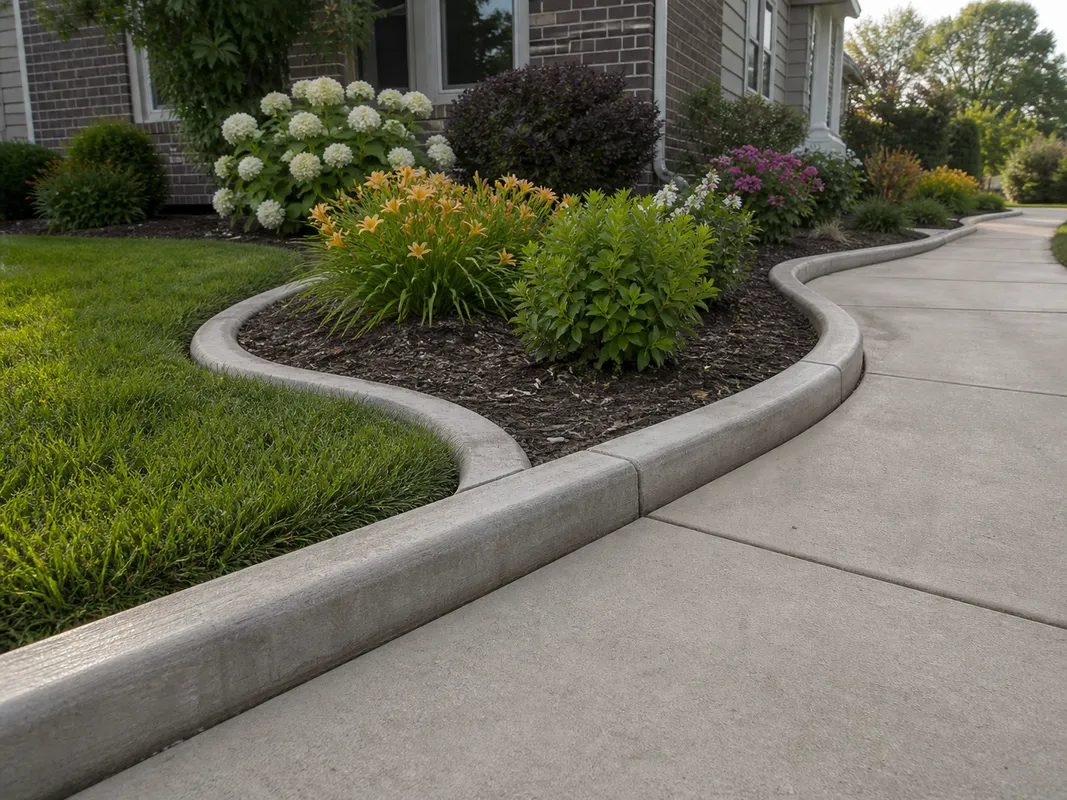 concrete landscape edging around a Loogootee Indiana garden bed and walkway