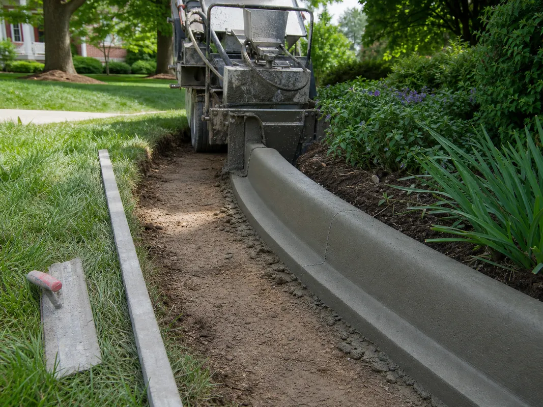 Stryker Outdoor Solutions installing decorative landscape edging for a Mount Carmel, Illinois homeowner.