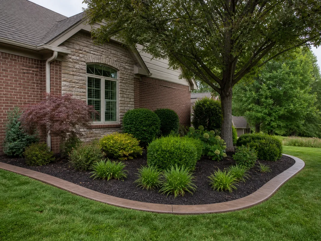 Completed decorative concrete curbing around a residential planting bed