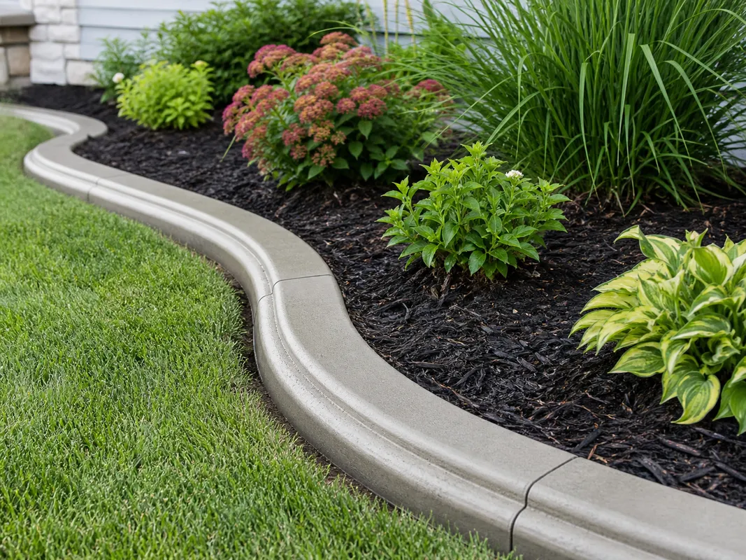 custom concrete landscape edging around a Petersburg Indiana planting bed