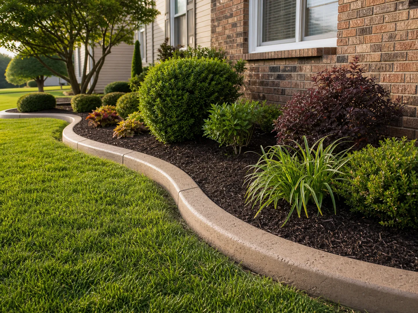 reinforced concrete curbing and decorative landscape edging for a Robinson, Illinois property by Stryker Outdoor Solutions.