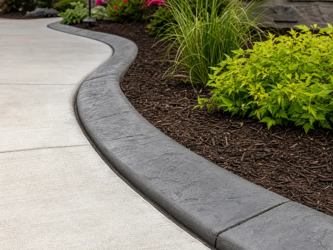decorative concrete edging beside a Terre Haute Indiana walkway and planting bed