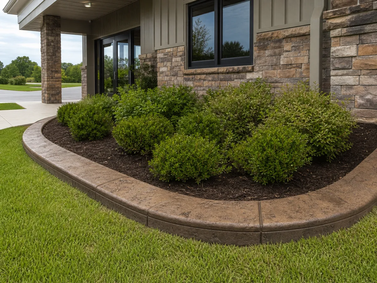 stamped concrete curbing commercial landscape border in Southern Indiana